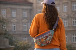 Kolorowa nerka z efektownym wzorem mandali, noszona na skos przez ramię. Stylowa, pojemna i wygodna – idealna do miejskich stylizacji i na co dzień. Modny dodatek łączący funkcjonalność z unikalnym designem.