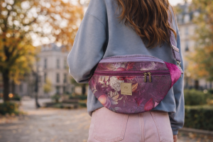 Stylowa maxi nerka w kwiatowy wzór, w odcieniach śliwki i fioletu. Pojemna, wygodna, z regulowanym paskiem. Idealna na co dzień i miejskie spacery – modny dodatek lifestyle.