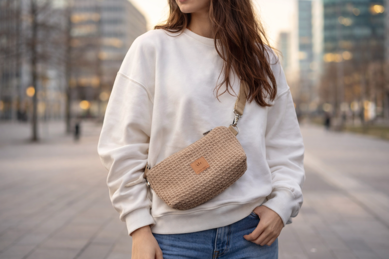 Waflowa torebka crossbody w kolorze beżowym – lekka, stylowa i praktyczna. Miękka faktura, regulowany pasek i nowoczesny design idealne na co dzień, spacery po mieście i stylizacje casual oraz lifestyle.