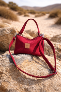 Mała czerwona torebka z zamszu – elegancka i stylowa, idealna na co dzień i wyjątkowe okazje. Miękka faktura, kompaktowy rozmiar i regulowany pasek zapewniają wygodę oraz modny wygląd.