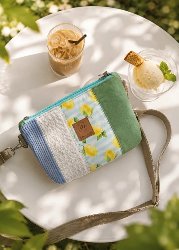 Kolorowa torebka crossbody z patchworkowym wzorem i motywem cytryn to lekki, praktyczny dodatek na co dzień. Regulowany pasek, pojemne wnętrze i oryginalny design sprawiają, że doskonale uzupełnia letnie i casualowe stylizacje.