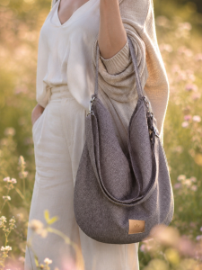 Stylowa, brązowa torebka typu hobo z naturalnej tkaniny. Minimalistyczny design, lekka i pojemna, idealna na co dzień i spacery. Ponadczasowa elegancja w stylu  slow  fashion.
