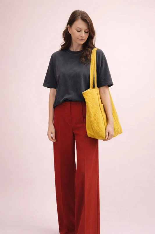 Sztruksowa torba shopper w musztardowym kolorze – pojemna, lekka i stylowa. Idealna na zakupy, do pracy i na co dzień. Modny design, trwały materiał, wygodne uchwyty i uniwersalny, nowoczesny look.